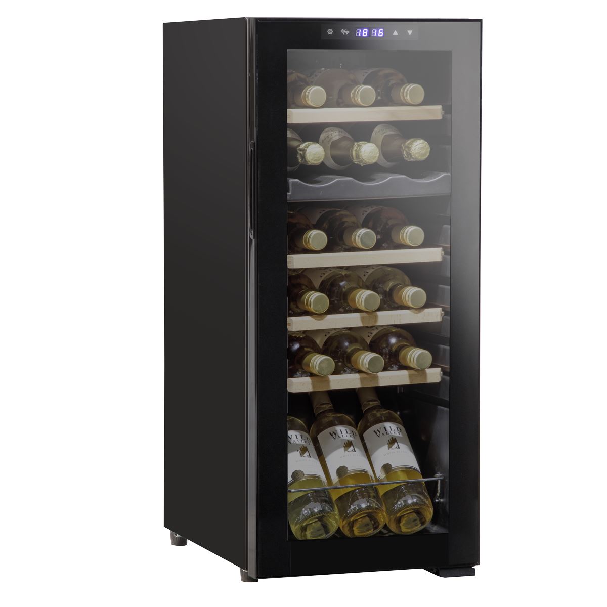 Sealey Baridi 18 Bottle Dual Zone Wine Cooler, Fridge with Digital Touch Screen Controls, Wooden Shelves & LED Light, Black DH89