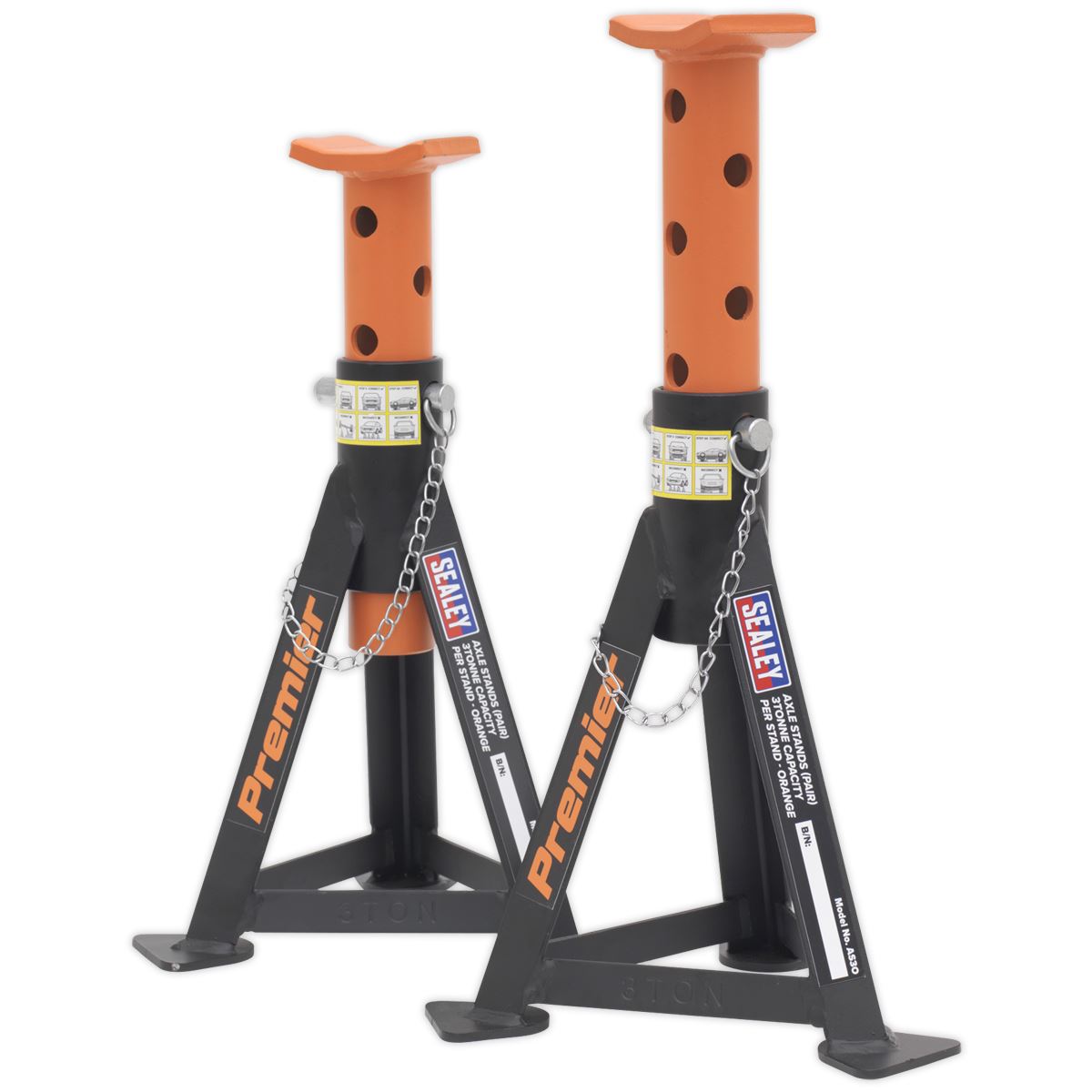 Sealey Axle Stands (Pair) 3 tonne Capacity per Stand Orange AS3O