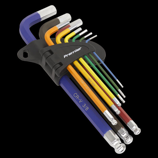 Sealey Ball-End Hex Key Set 9pc Long Colour-Coded Imperial AK7197