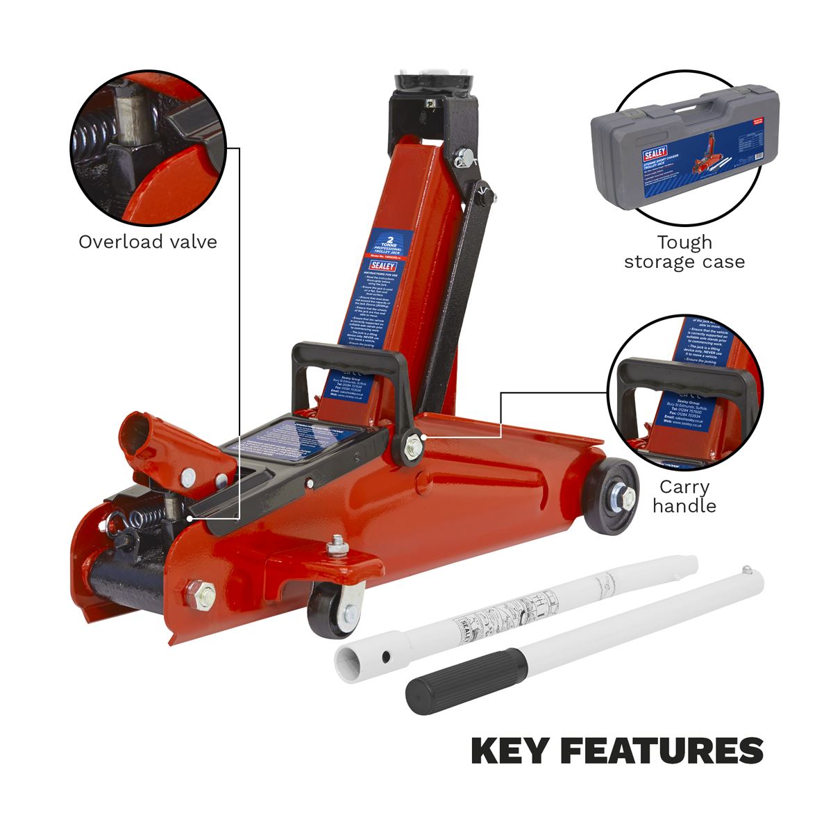 Sealey Trolley Jack 2 tonne Short Chassis with Storage Case 1100CXD