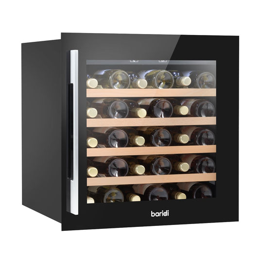 Sealey Baridi 60cm Built-In 36 Bottle Wine Cooler with Beech Wood Shelves and Internal LED Light, Black DH206