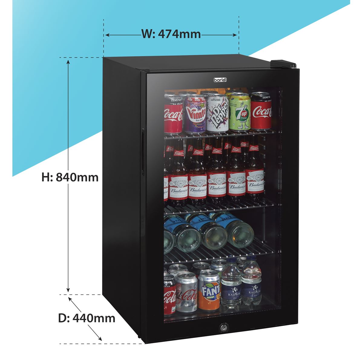 Baridi Under Counter Wine/Drink/Beverage Cooler/Fridge, Built-In Thermostat, Light, Security Lock, 85 Litre � Black DH13