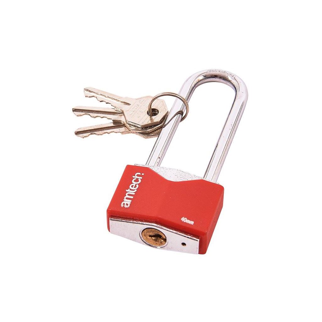 Amtech 40mm Long Shackle Rhombic Chrome Plated Iron Padlock - T0707