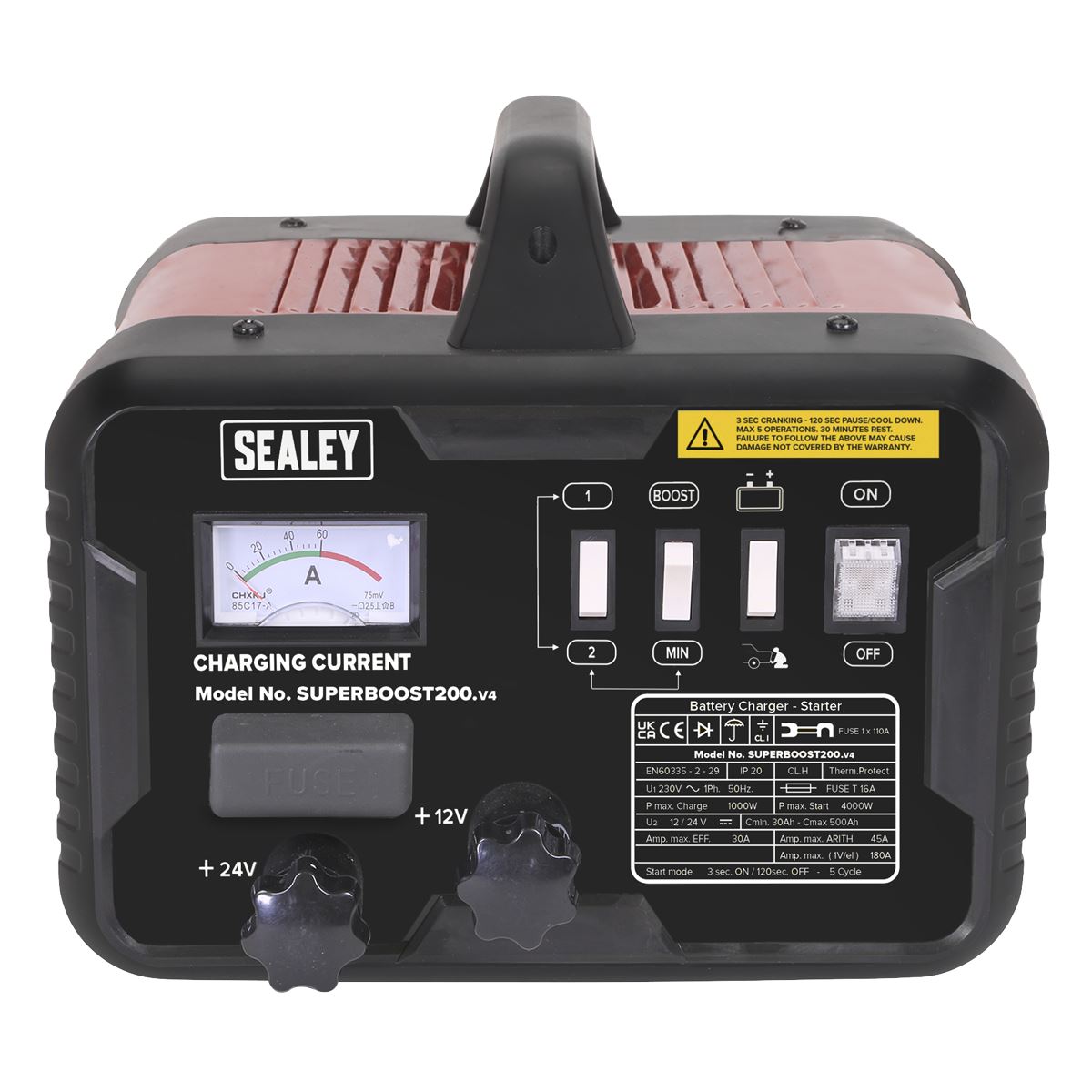 Sealey Starter/Charger 200/45Amp 12/24V 230V SUPERBOOST200