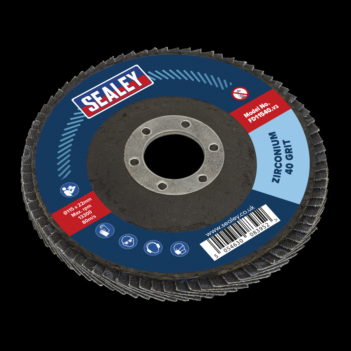 Sealey 40Grit Flap Discs Zirconium 115mm 22mm Bore - Pack of 10 FD1154010