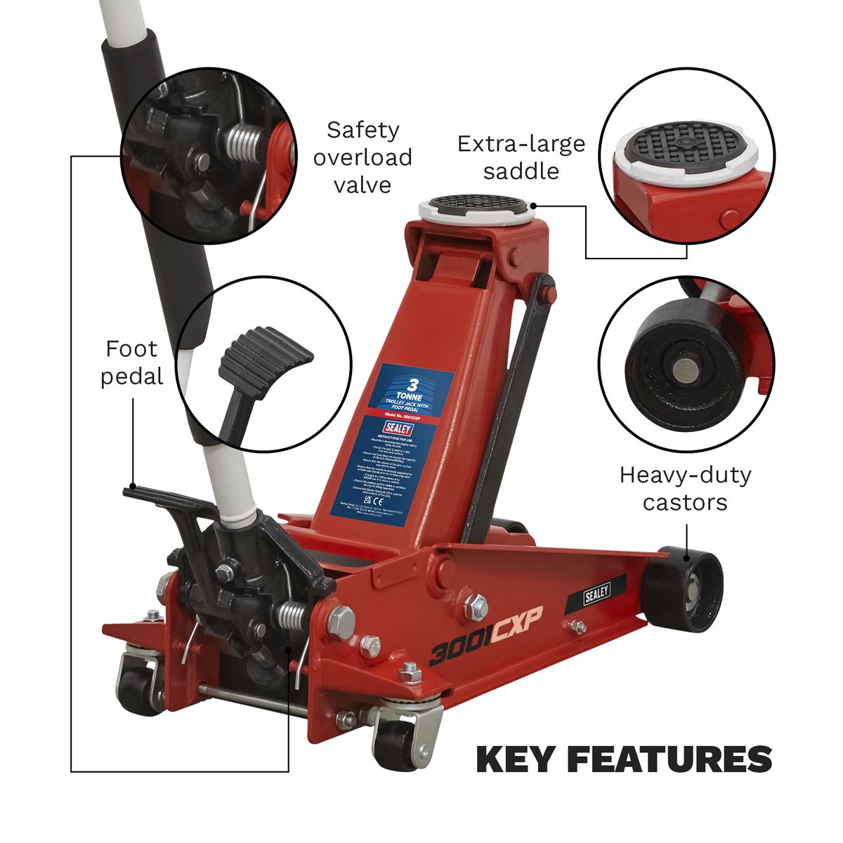 Sealey Trolley Jack 3 tonne with Foot Pedal 3001CXP