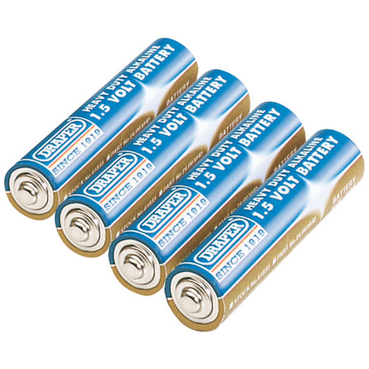 Genuine Draper 4 Heavy Duty AAA-Size Alkaline Batteries | 61833