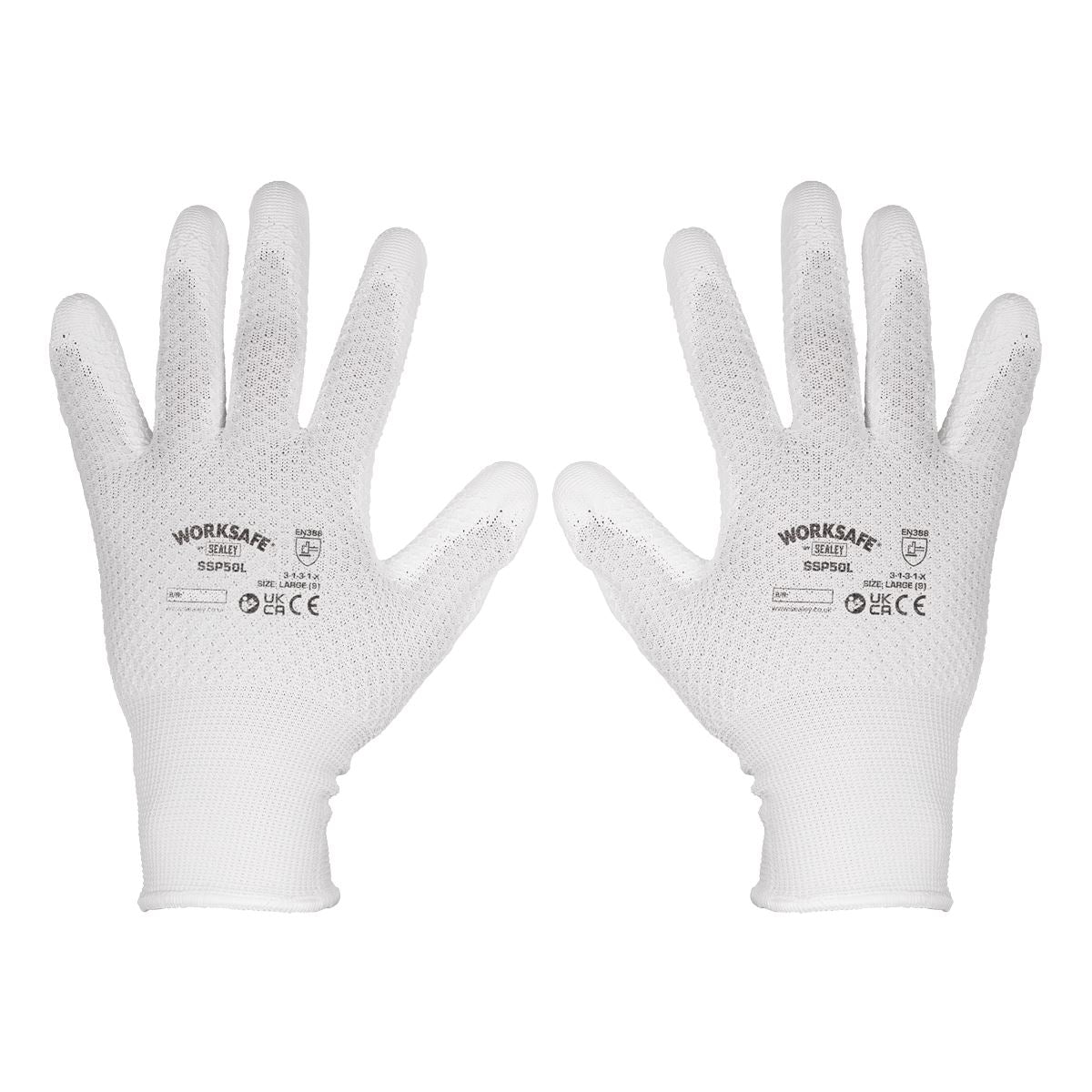 Sealey White Precision Grip Gloves - (Large) - Box of 120 Pairs SSP50L/B120