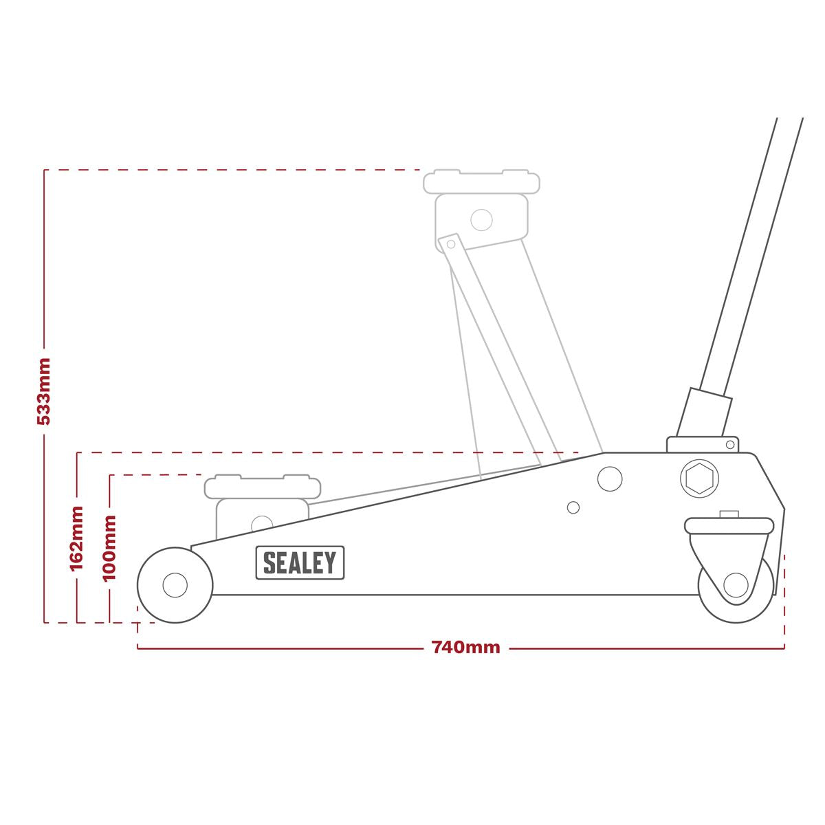 Sealey Trolley Jack 3 tonne Rocket Lift Black 3040AB