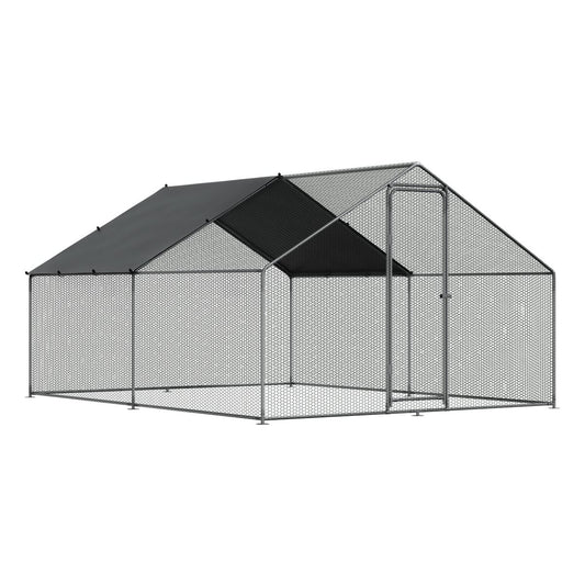 Dellonda 3x4x2m Walk-In Chicken Run, Galvanized Steel, Roof Cover, PVC Coated Chicken Wire DG279