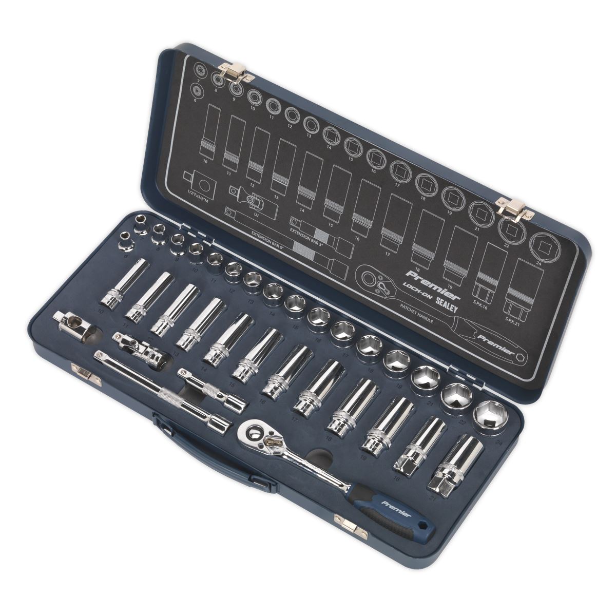 Sealey Socket Set 34pc 3/8"Sq Drive Lock-On 6pt Metric AK27481