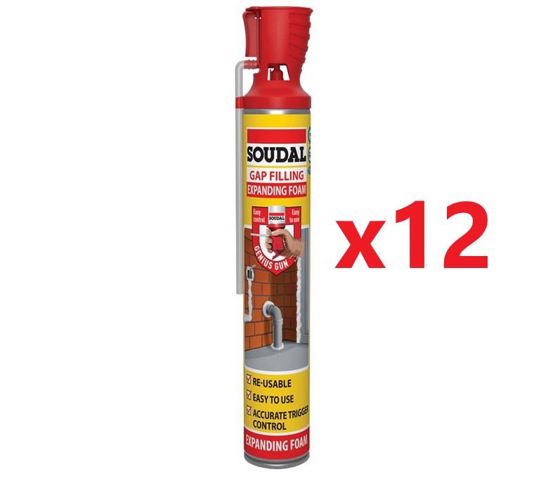 Soudal 12x DIY Gap Filling Foam Genius Gun - CHAMPAGNE (750ml) NONEU Tracked - 702377