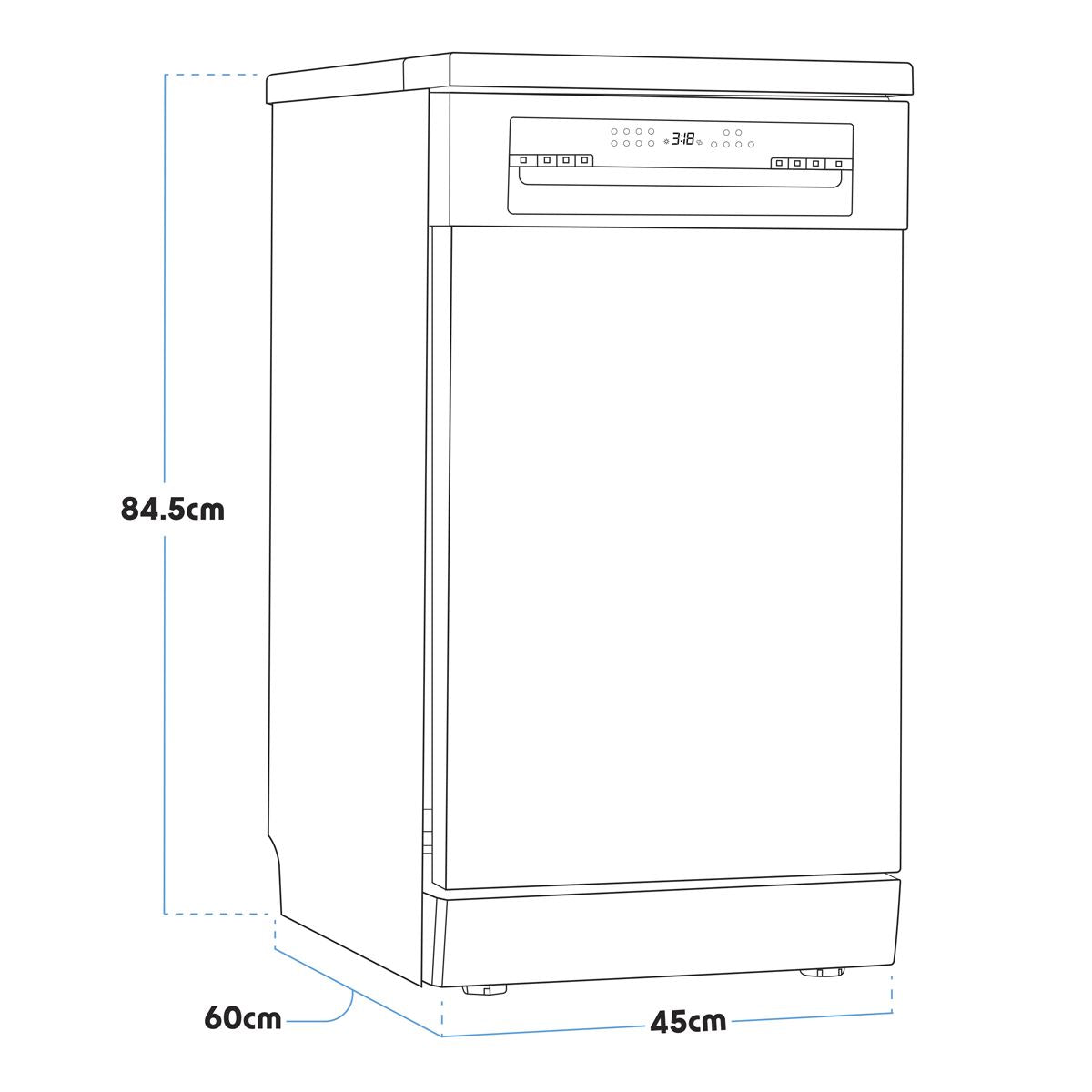 Baridi Slimline Freestanding Dishwasher 45cm Wide 10 Place Settings, Black DH267