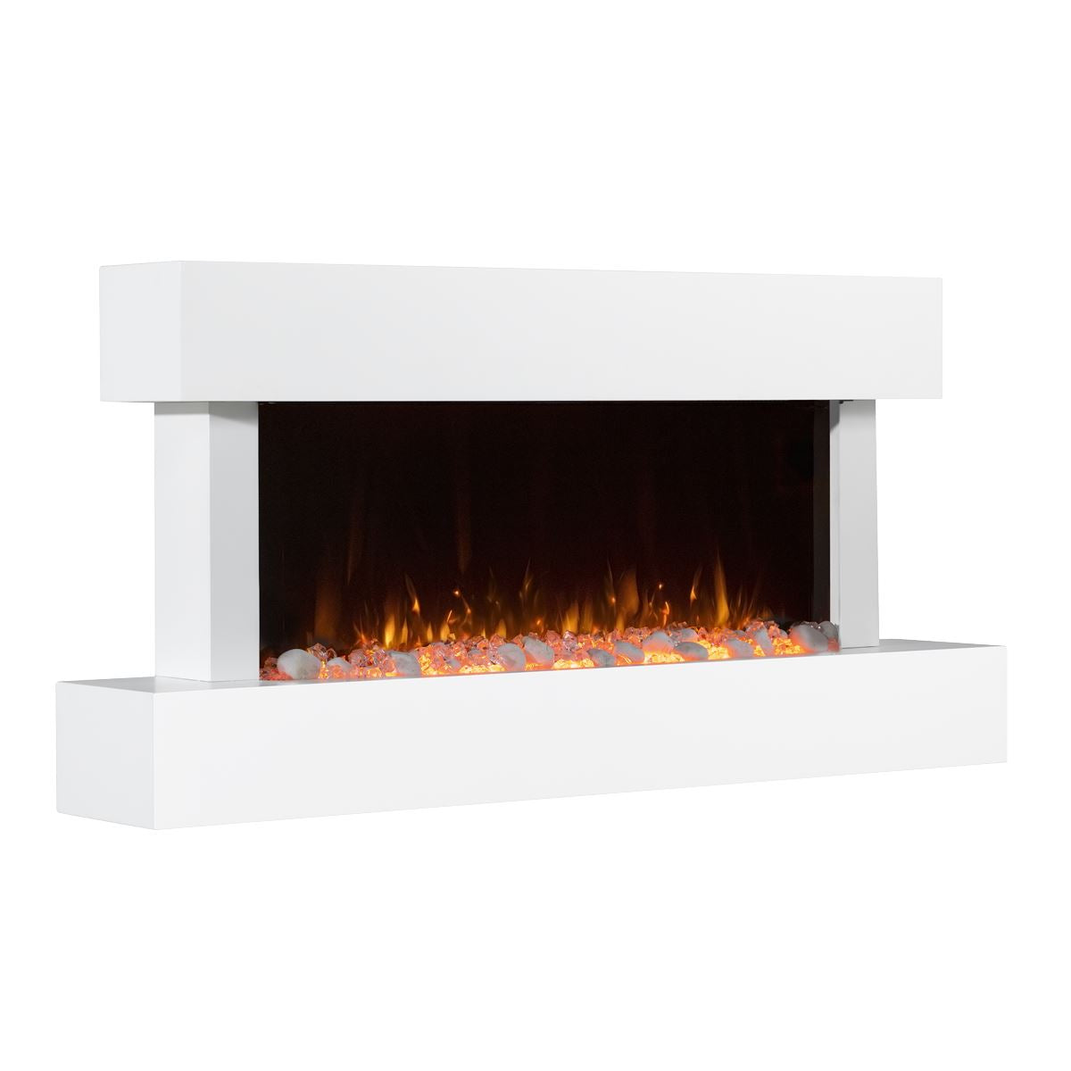 Baridi 46" Wall Mounting 1000W/2000W Electric Fireplace with LED Flame Effects, Side Glass Decoration and Pebble Accessories, White DH113