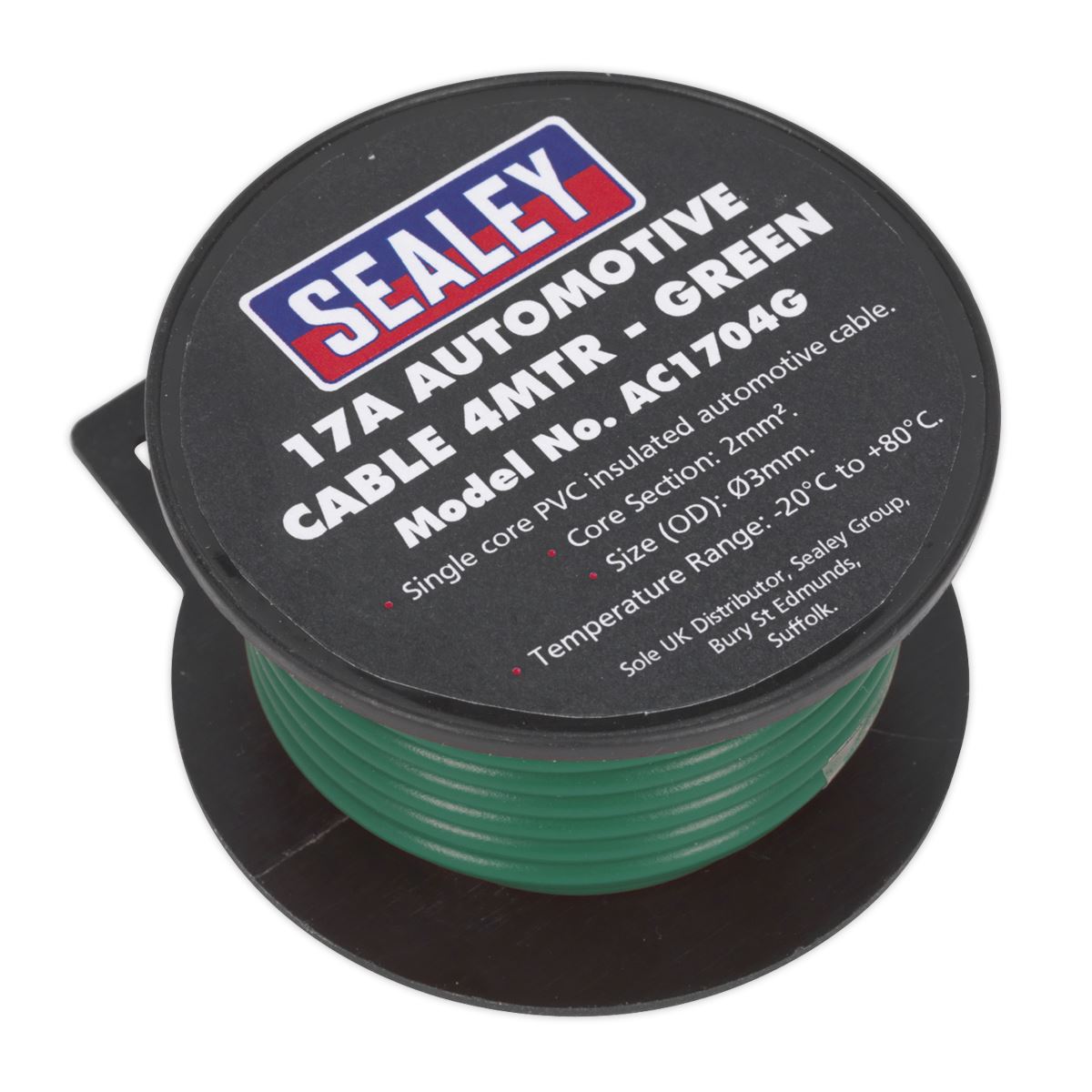 Sealey Automotive Cable Thick Wall 17A 4m Green AC1704G