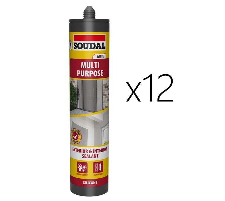 Soudal 12x Multi-Purpose Silicone Sealant - Brilliant WHITE (290ml)