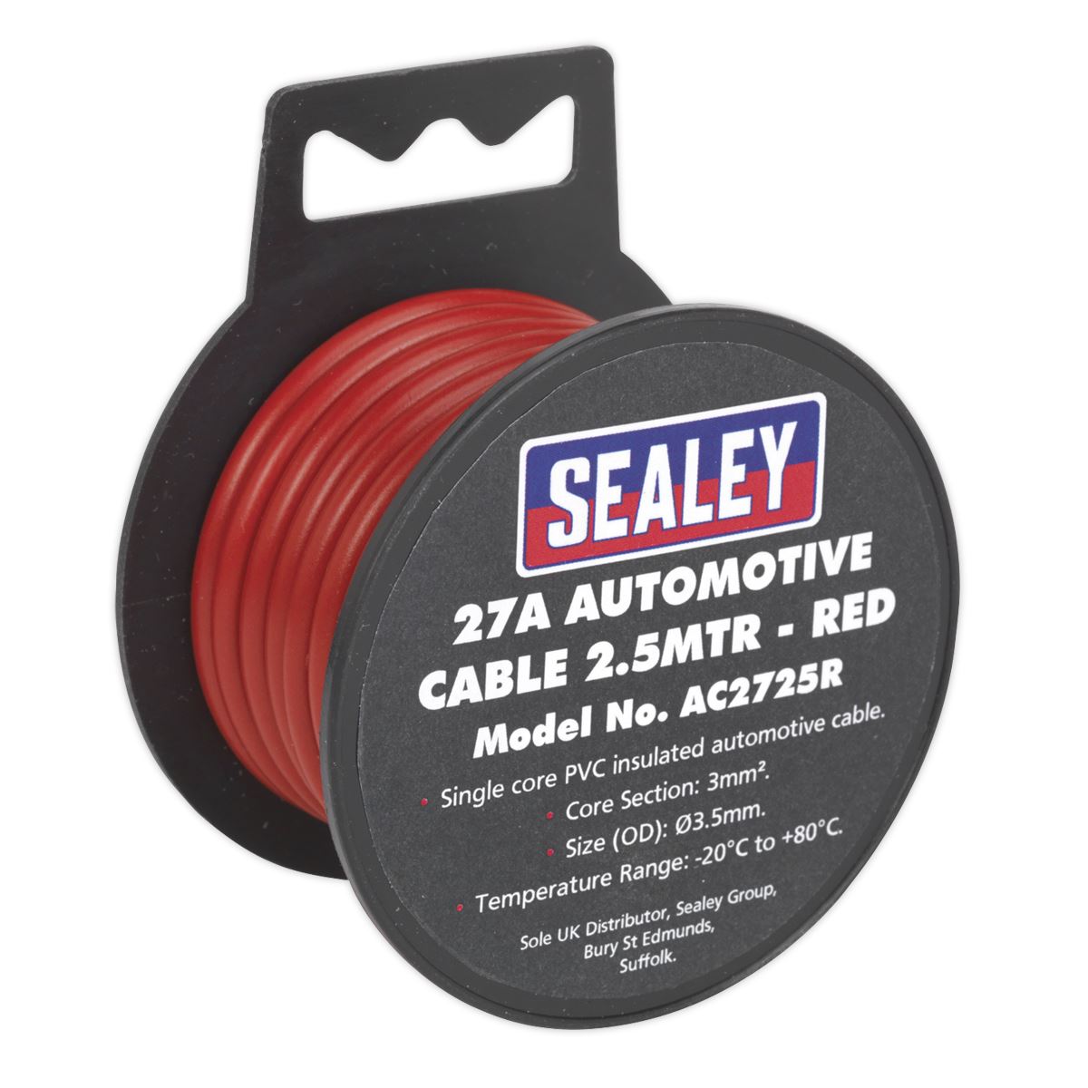 Sealey Automotive Cable Thick Wall 27A 2.5m Red AC2725R