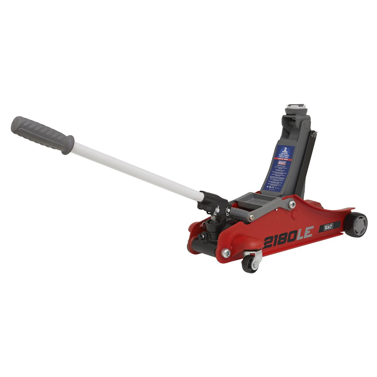 Sealey 180 Handle Trolley Jack 2 Tonne Low Profile Short Chassis - Red 2180LE