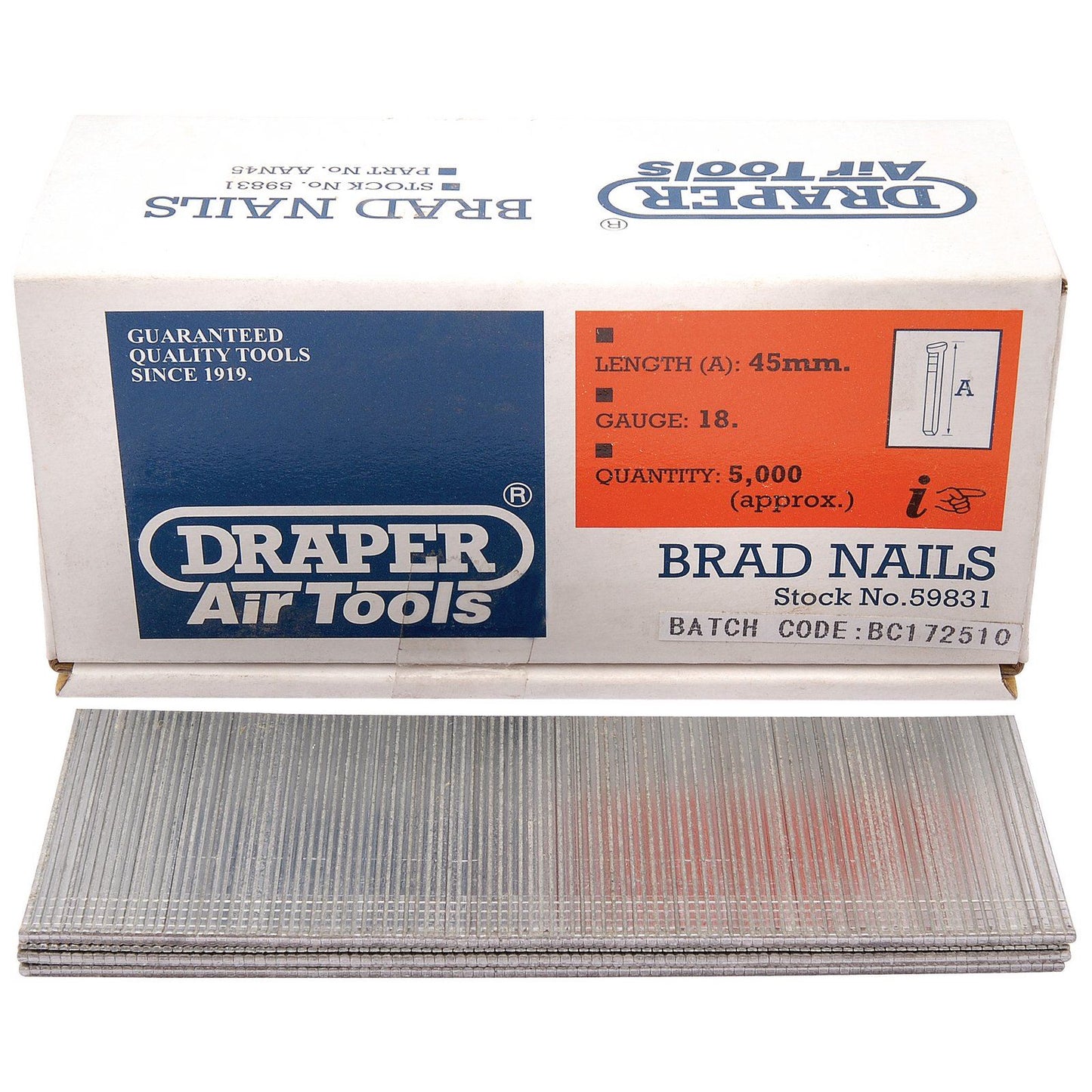 5000 45mm HEAVY DUTY Draper BRAD NAILS 18 GAUGE 59831 AAN45