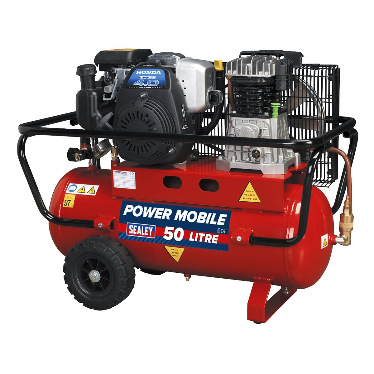 Sealey Air Compressor 50L Belt Drive Petrol Engine 4hp SA5040