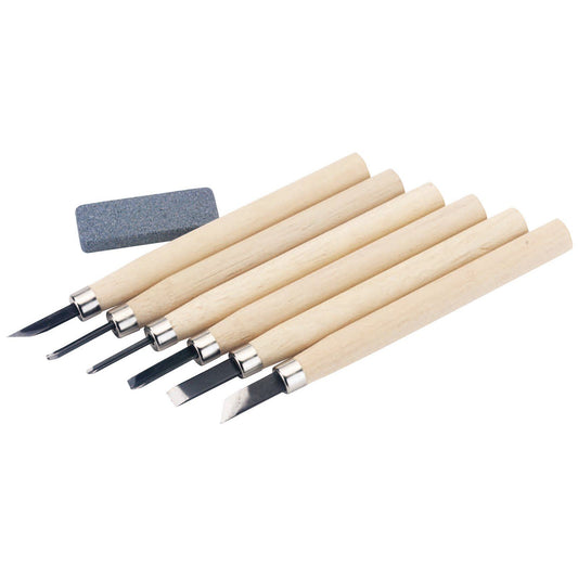 Draper 1x 7 Piece Wood Carving Set with Sharpening Stone Professional Tool 31777