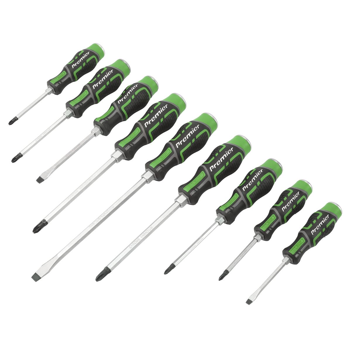 Sealey Hammer-Thru Screwdriver Set Hi-Vis Green 9pc AK4941HV