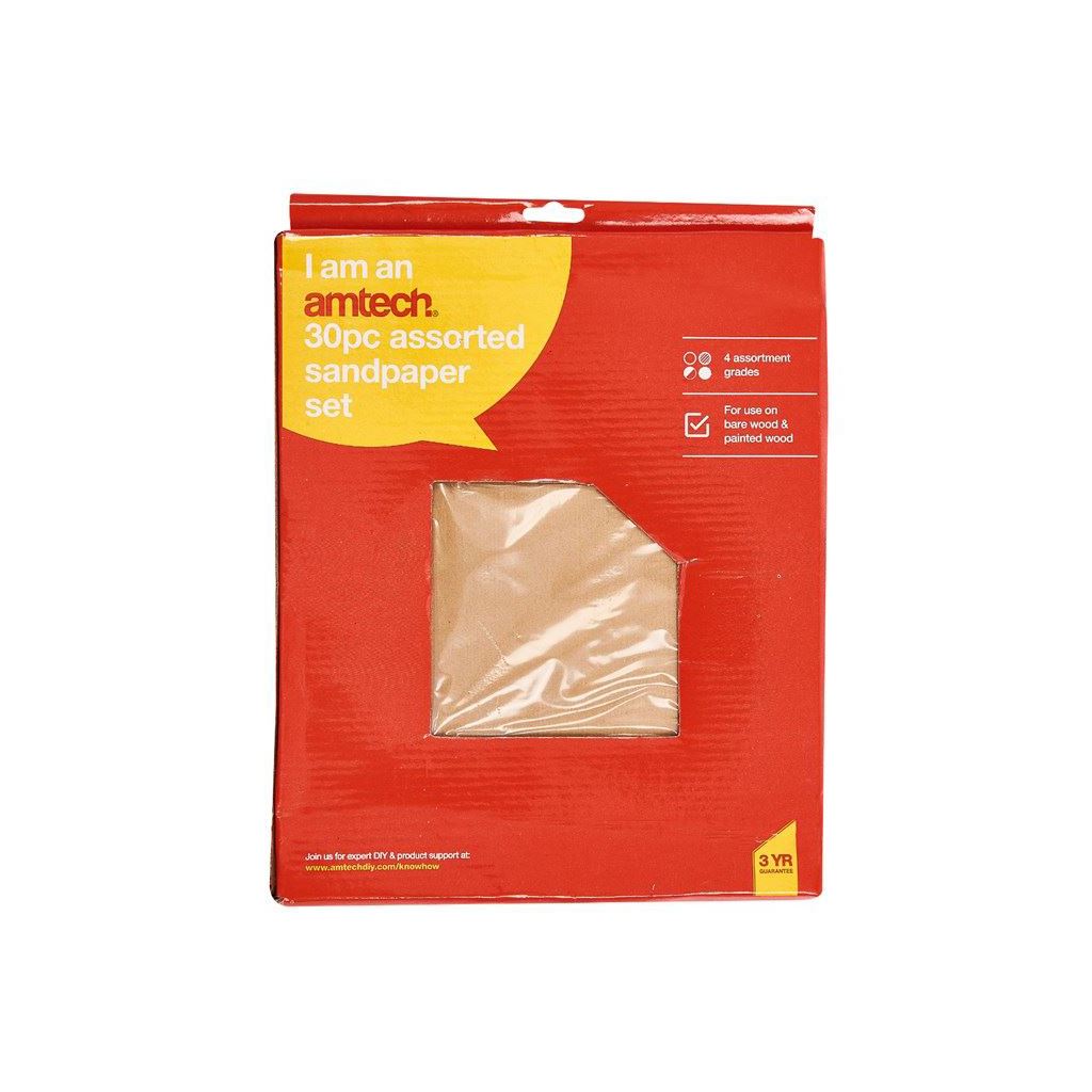 Amtech 30 Piece Assorted Sandpaper Set - S3850