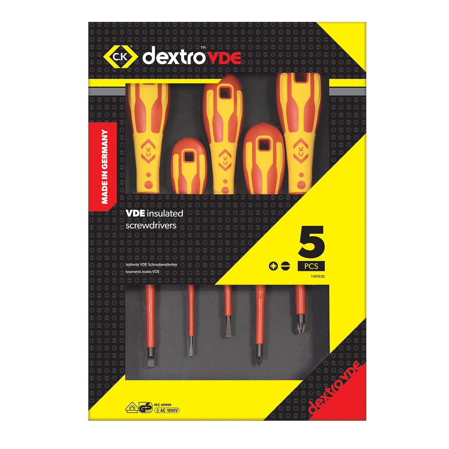 CK Tools DextroVDE Screwdriver Set of 5 PZ/SL T49183D