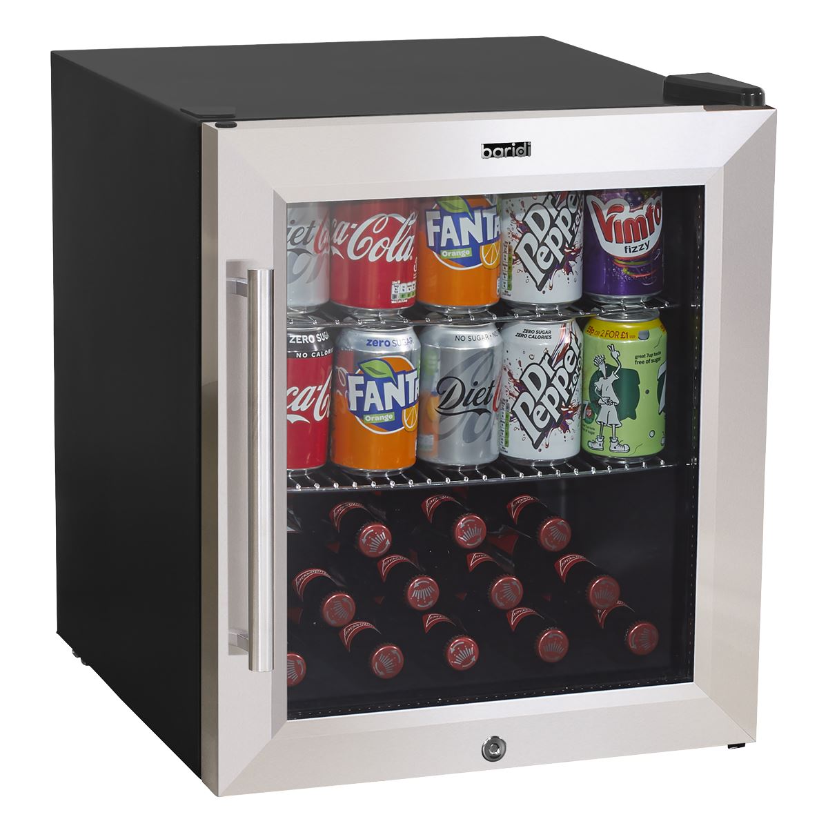 Baridi 50L Tabletop Drinks Fridge, Mini Beer Cooler, Glass Door, Stainless Steel DH75