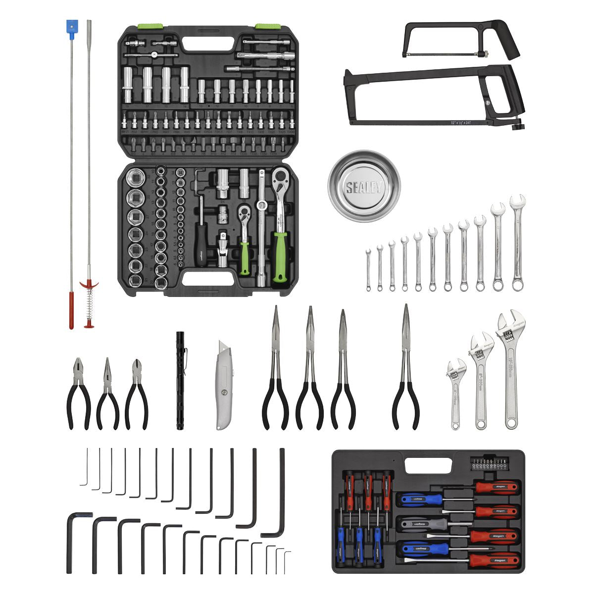 Sealey American Pro Topchest & Rollcab Combination 6 Drawer with Ball-Bearing Slides - Green/Black & 170pc Tool Kit AP22HVGCOMBO