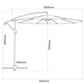 3m Banana Garden/Patio Parasol w/Crank Handle, 8 Ribs and Cover, Cream Canopy