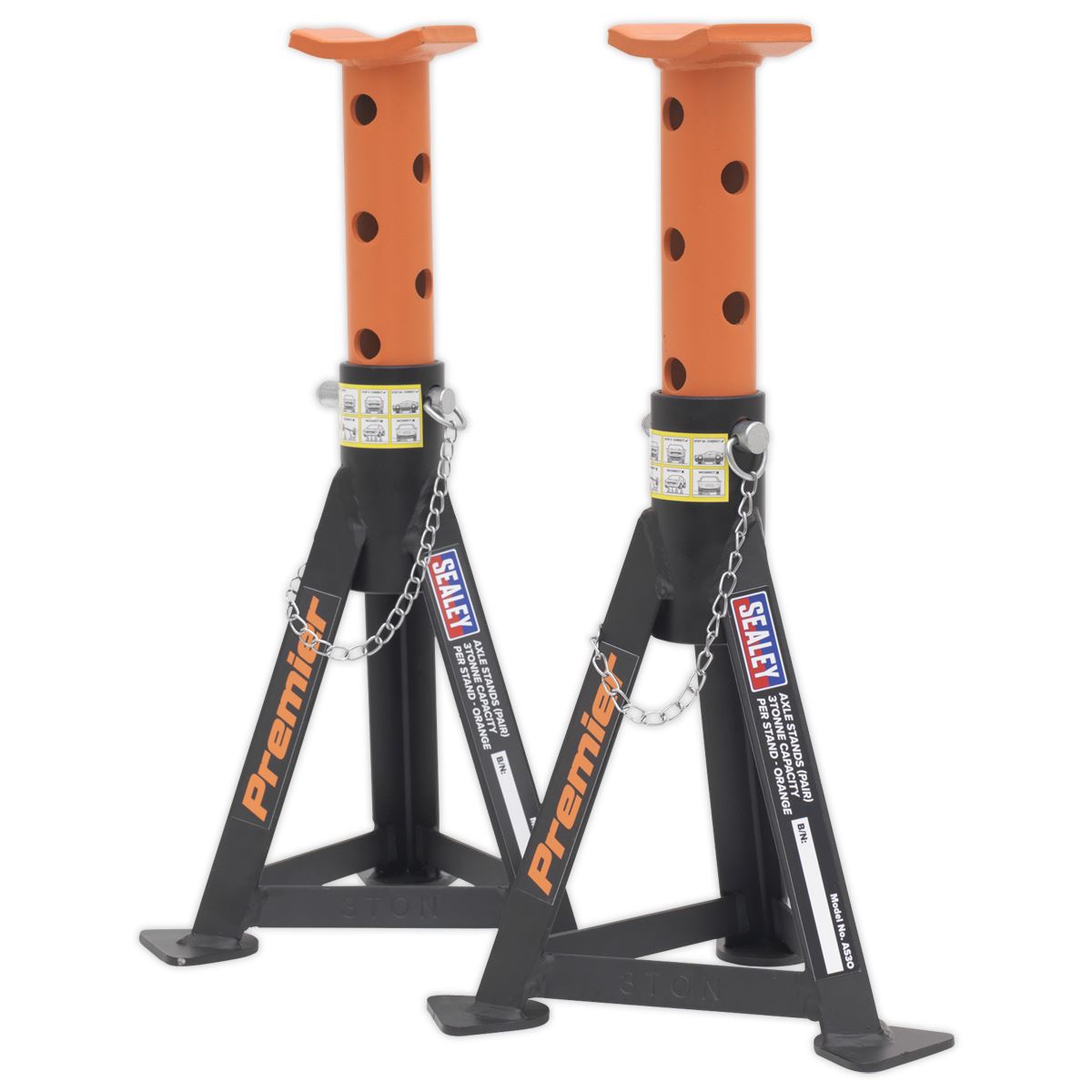 Sealey Axle Stands (Pair) 3 tonne Capacity per Stand Orange AS3O