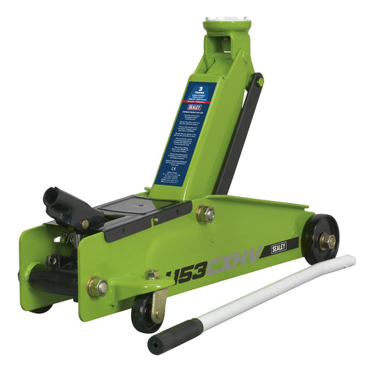 Sealey Trolley Jack 3 tonne Long Chassis Heavy-Duty Hi-Vis 1153CXHV