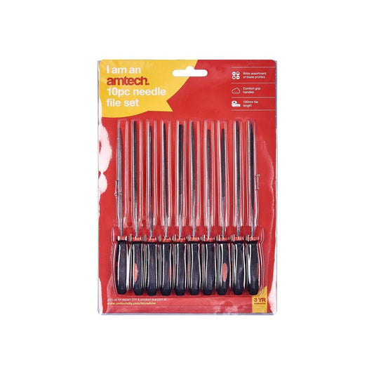 Amtech 10 Piece Needle File Set Metal/Glass/Stone/Filing/Diamond/Wood/Craft - E1650