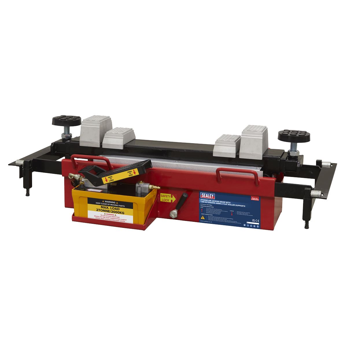 Sealey Air Jacking Beam 2tonne with Arm Extenders & Flat Roller Supports SJBEX200A