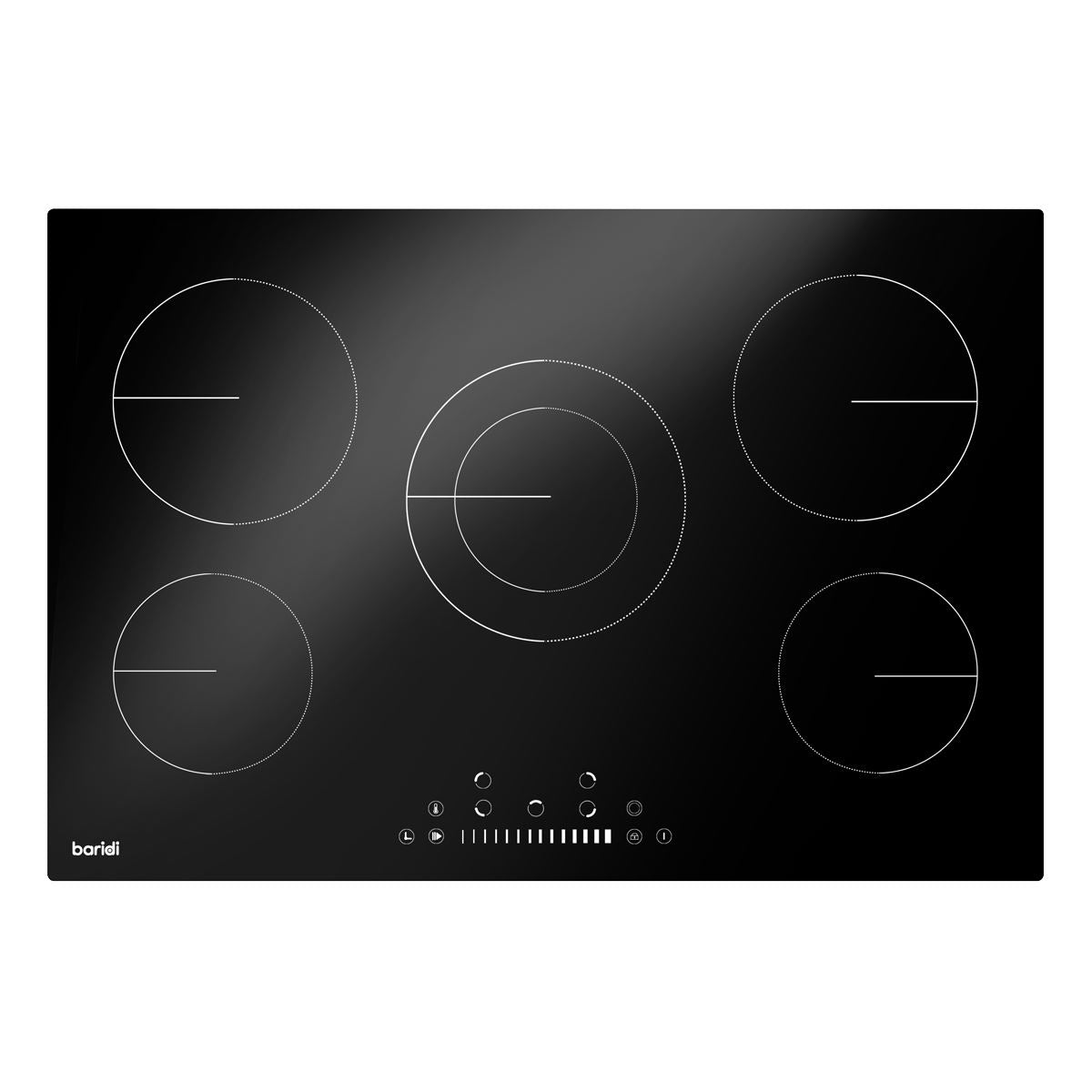 Baridi 77cm Built-In Ceramic Hob, 5 Cooking Zones, Black Glass, Touch Controls