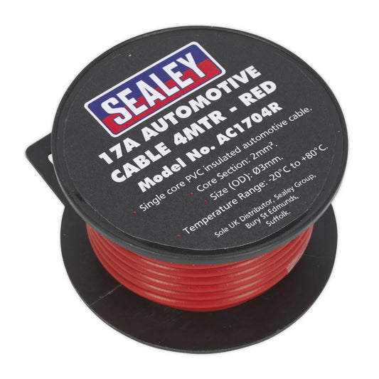 Sealey Automotive Cable Thick Wall 17A 4m Red AC1704R