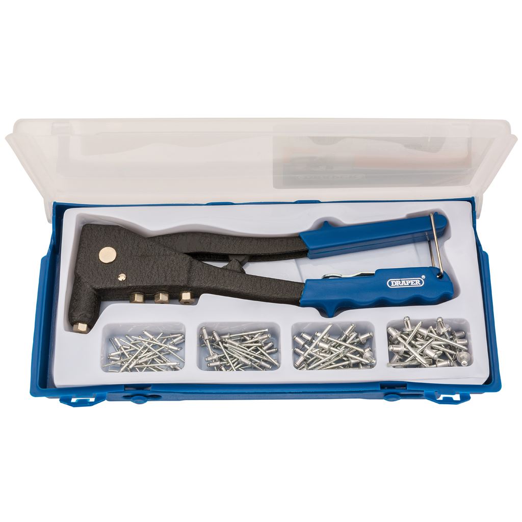 Draper Tools Rivet Gun Set Hand Riveter Kit Riveting Pliers Tools Blue 27843