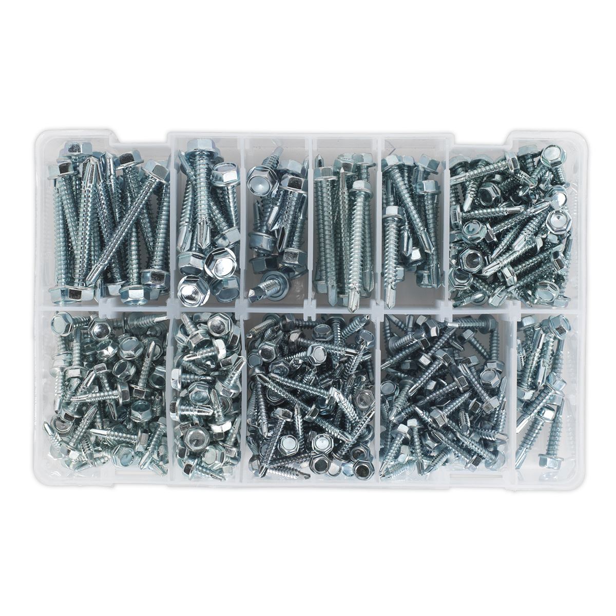 Sealey Self Drilling Screw Assortment 410pc Hex Head Zinc AB061SDH