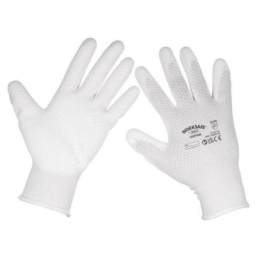 Sealey White Precision Grip Gloves - (Large) - Pack of 6 Pairs SSP50L/6