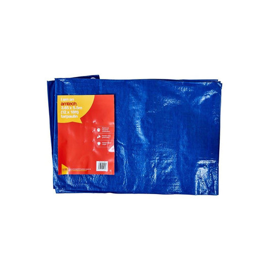 Amtech Heavy Duty Waterproof Strong Cover Ground Sheet 12x18ft Tarpaulin Blue - S4850