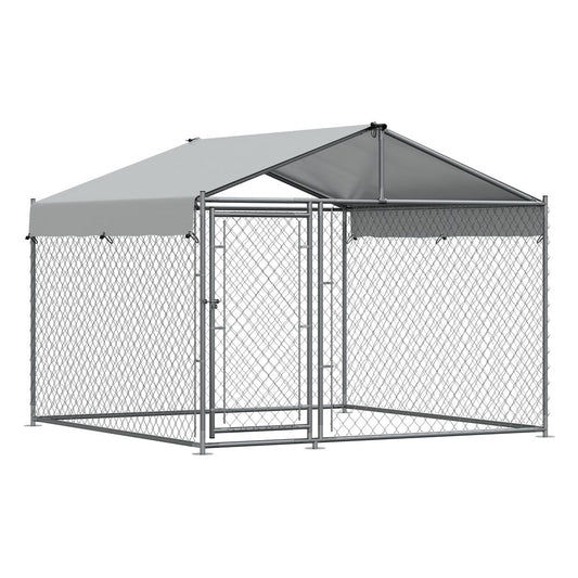 Dellonda 2x2x1.5m Dog Kennel, Galvanised Steel, Roof Cover, Chain Link Fencing DG281