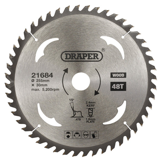 Draper Tct Saw Blade 255mm 48T Wood SBW14