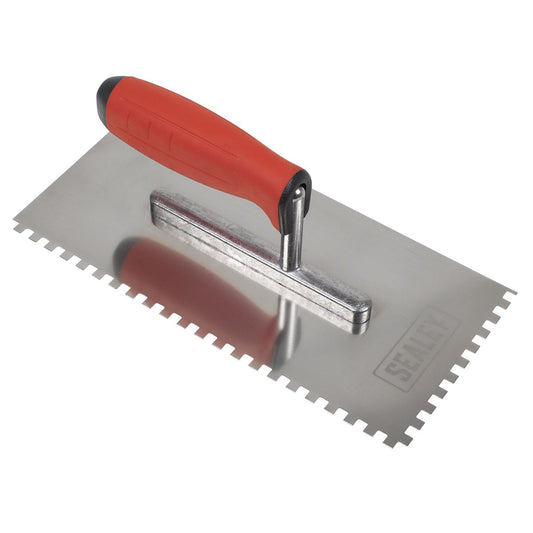 Sealey Stainless Steel 270mm Notch Trowel - Rubber Handle - 6mm T7806