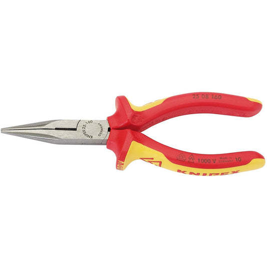 Knipex Knipex 25 08 160UKSBE VDE Fully Insulated Long Nose Pliers (160mm) - 31944