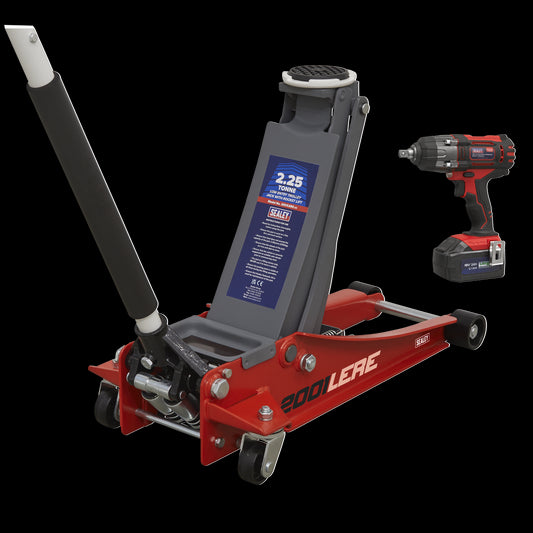 Sealey 2.2 Tonne Trolley Jack & 18V Cordless Impact Wrench - Red 2001LERECOMBO