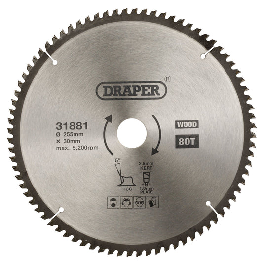 Draper Tct Saw Blade 255mm 80T Tcg SBTCG1