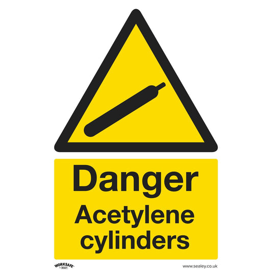 Worksafe Warning Safety Sign - Danger Acetylene Cylinders - Self-Adhesive Vinyl - Pack of 10 SS63V10