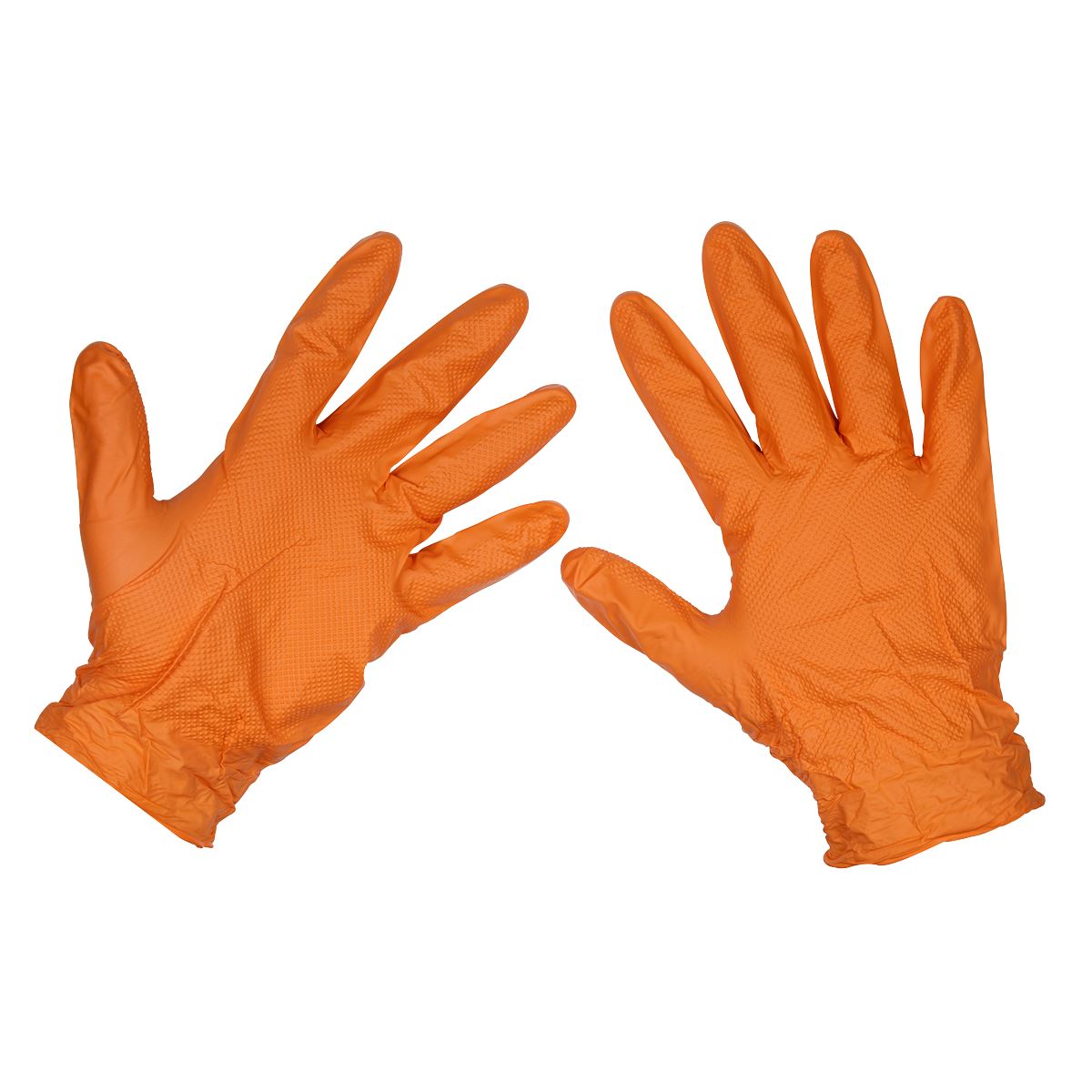 Sealey Orange Diamond Grip Extra-Thick Nitrile Powder- Free Gloves Large - Pack of 50 SSP56L