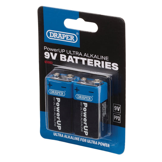 Draper PP3 (9V) Batteries - Pack Of 2 BATT/PP3/9V/2